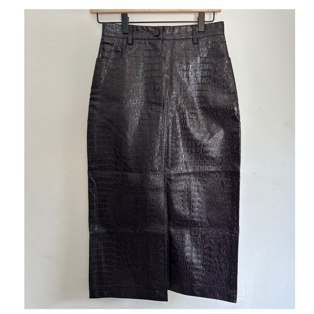Topshop Croc Embossed Faux Leather Midi Skirt Elevated Chic Minimalist Gl Sleek